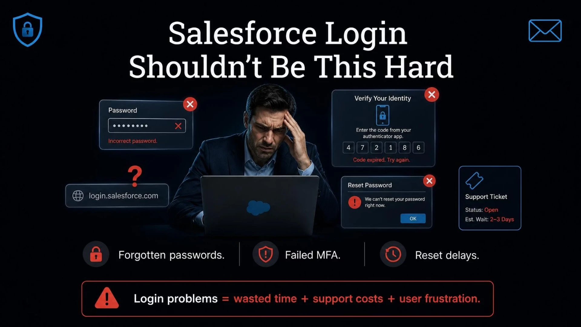 Salesforce login shouldn't be this hard — forgotten passwords, failed MFA, reset delays